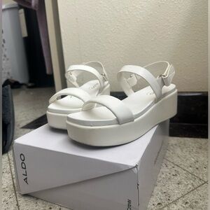 Aldo, white platform sandals.